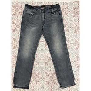 True Rebel 808 Slim Fit Jeans Mens 36x30 Faded Black Raw Step Hem Premium Denim